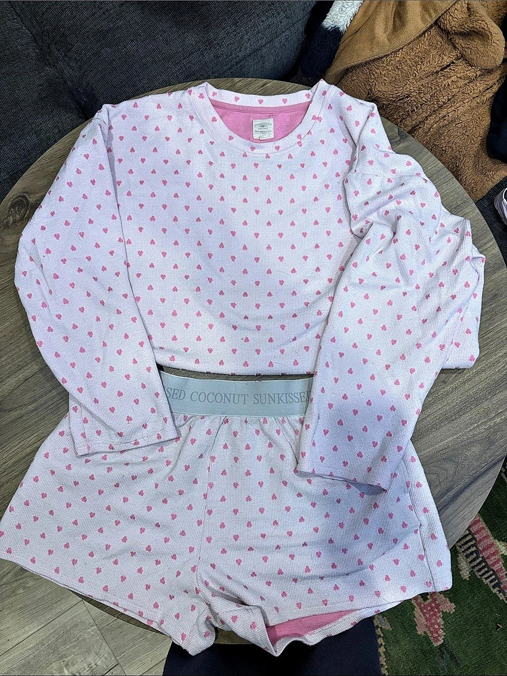 Sunkissed Coconut Women's Pink & White Pattern Pajama Set Size Large